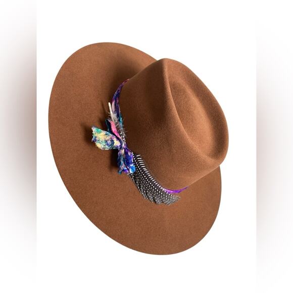 Women’s Lovely bird Malibu Fedora 100% wool whiskey color embellished silk Large - Picture 12 of 16